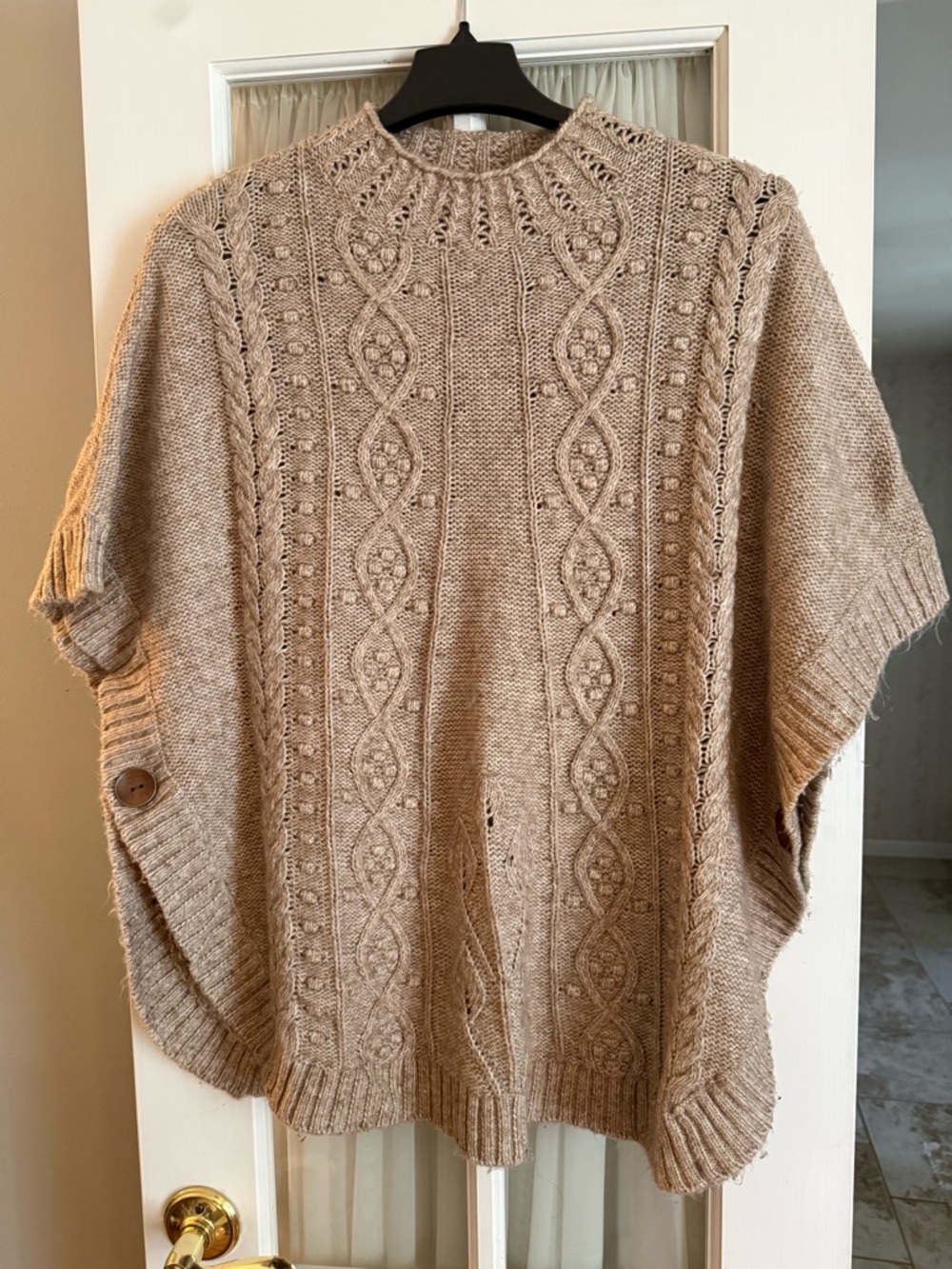 Coldwater Creek Beige Cable-Knit Poncho Sweater